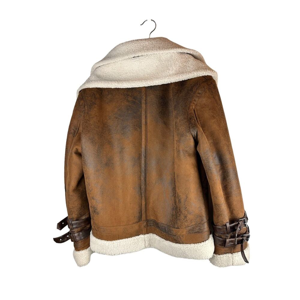 Zara Faux Leather Sherpa Lined Aviator Style Contrast Double Collar Jacket Large - Picture 7 of 13